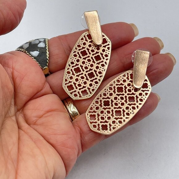 Kendra Scott Rose Gold Filigree Drop Earrings - Picture 2 of 5